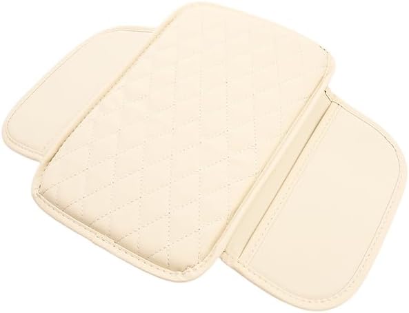 Car Center Console Cover for Jeep Compass 2006–2025 2026 MK/MP, Waterproof Anti-Scratch Leather Armrest Pad, Console Cushion with Side Storage Pocket, Soft Padding Auto Armrest Mat,D-Beige