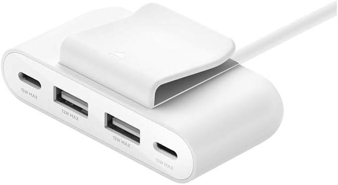 Belkin 4-Port Power Extender - Compatible w/USB-C & USB-A Devices - Apple iPhone 17, Air, Pro, Pro Max, iPad, AirPods, Apple Watch, Samsung Galaxy S25, Nintendo Switch 2, Google Pixel 10, etc - White