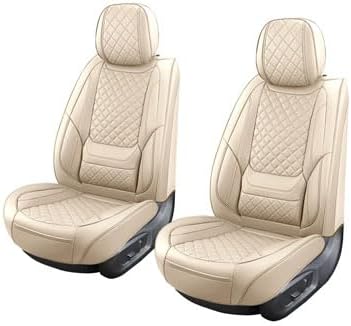 hoozoom Leather Seat Covers for Cars Breathable Front Seat Covers Waterproof Seat Protectors Universal Fit for Most Automotive Cars SUV Trucks Van (Beige, Front Pair)