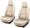 hoozoom Leather Seat Covers for Cars Breathable Front Seat Covers Waterproof Seat Protectors Universal Fit for Most Automotive Cars SUV Trucks Van (Beige, Front Pair)