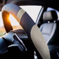 Gorla Gear Beige Leather Neoprene Steering Wheel Cover Women Men, Easy Fast Installation, Tan Khaki Universal Fit 14.5 15 15.5 Inch, Anti-Slip Safer Grip Car Accessories for Automobile Truck SUV Van