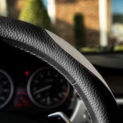 Gorla Gear Beige Leather Neoprene Steering Wheel Cover Women Men, Easy Fast Installation, Tan Khaki Universal Fit 14.5 15 15.5 Inch, Anti-Slip Safer Grip Car Accessories for Automobile Truck SUV Van