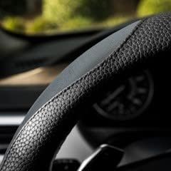 Gorla Gear Gray Leather Neoprene Steering Wheel Cover Women Men, Easy Fast Installation, Grey Universal Fit 14.5 15 15.5 Inch, Anti-Slip Safer Grip Car Accessories for Automobile Truck SUV Van