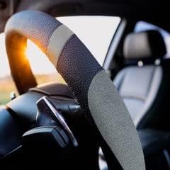 Gorla Gear Gray Leather Neoprene Steering Wheel Cover Women Men, Easy Fast Installation, Grey Universal Fit 14.5 15 15.5 Inch, Anti-Slip Safer Grip Car Accessories for Automobile Truck SUV Van