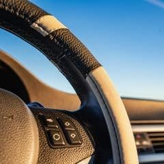 Gorla Gear Beige Leather Neoprene Steering Wheel Cover Women Men, Easy Fast Installation, Tan Khaki Universal Fit 14.5 15 15.5 Inch, Anti-Slip Safer Grip Car Accessories for Automobile Truck SUV Van