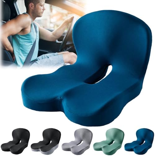Back and Seat Cushion, Car Seat Cushion, Soothe+ Cushion, Memory Foam L-Shaped Integrated Seat Cushions Lumbar & Lower Back Support for Office Chair, Car (Blue)