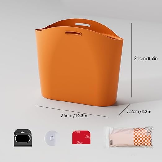 Car Silicone Hanging Trash Bag with Hook - 10.3x8.3in Leak-Proof Organizer Easy Clean, Waterproof Garbage Storage Bag, Multipurpose Trash Bin for Car (Orange)