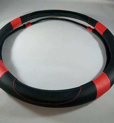 Jdragon Black & Red PU Leather Best Grip Slip-On Steering Wheel Cover 14.25-15" Diameter