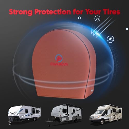 Comnova RV Tire Covers 4 Pack - 600D Tough Tire Wheel Cover Protector for RV, Truck, SUV, Trailer, Camper, Boat and Van, Waterproof & Heavy Duty Tire Cover, Fits Tire Diameters 23-25 Inch