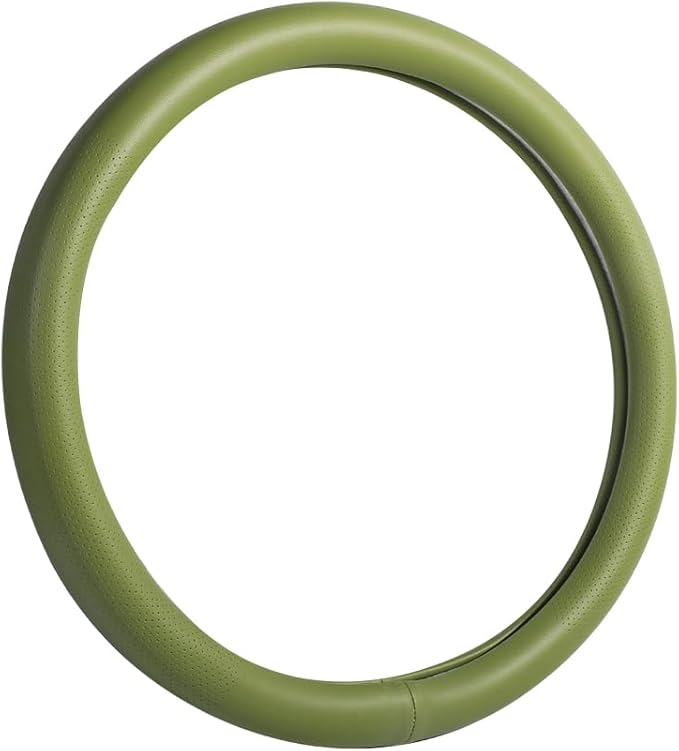 VARGTR Car Steering Wheel Cover,Universal 15 Inch Premium Leather Car Steering Wheel Cover,Best Grip,Perforated Design,Breathable,Non-Slip,Sweat-Absorbent,Warm in Winter and Cool in Summer (Green)