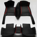 Custom Making Car Floor Mats Compatible for 2000-2025 All Mode Sedan SUV Sports Car Full Coverage Cute Pads Protection Non-Slip Leather Floor Liners (Black and red bar)