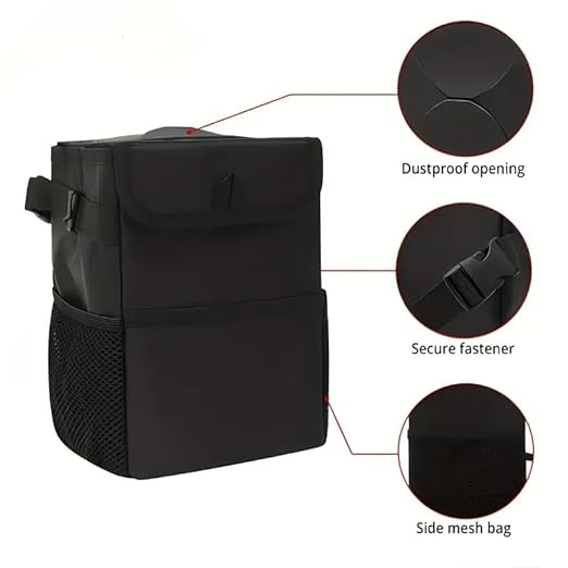 Cute Car Trash Can with Lid – Multipurpose Collapsible Trash Bin for Car, Leak-Proof Organizer, Waterproof Garbage Can with Storage Pockets & Adjustable Straps, 2 Gallons (Black)
