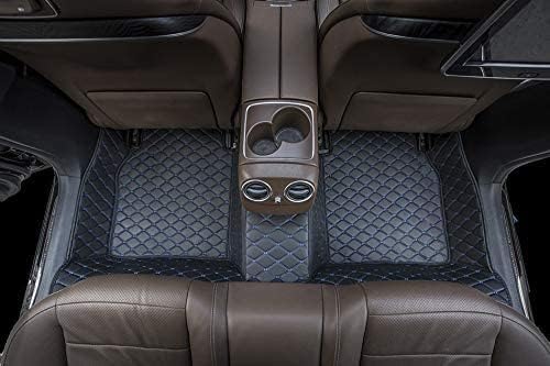 Custom Car Floor Mats Fit 96% Car Model Luxury Leather Waterproof Anti-Skid Full Coverage Liner Front Rear Mat/Set (Black Blue Line)