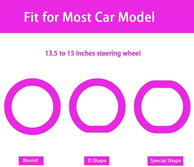 Universal Pink Steering Wheel Cover：13.5 to 15 Inches Stretchable Silicone Anti Skid Steering Wheel Protector Fit for Most Car Models Including Round D Shape or Special Shape