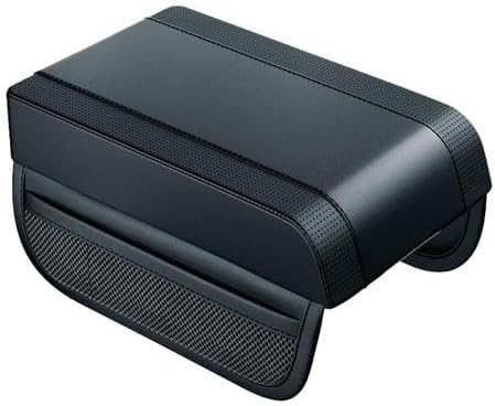 Car Armrest Pad Cover Center Console Lid, Memory Foam Car Armrest Cushion Cover with Storage Organizer, Black Leather, 7x10.6 Inches, Plug-in Installation
