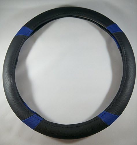 Jdragon Black & Blue PU Leather Best Grip Slip-On Steering Wheel Cover 14.25-15" Diameter