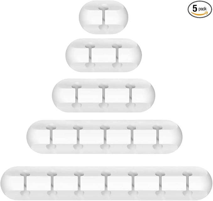 5 Pack Adhesive Cable Clips, Car Cord Holder Cable Clips, USB Charger Holders for Cords, Wall Organizer Wire Management, Wire Organizer Accessories for Car, Nightstand, Home, Office (White)
