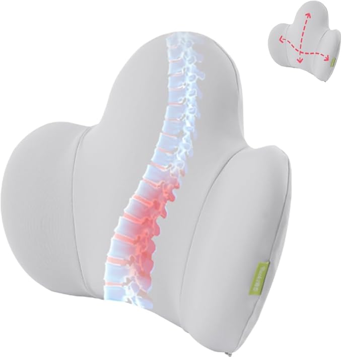 Lumbar Support Pillow for Office Chair, Car Back Support with Memory Foam, Support for Lower Back Pain Relief Lumbar Pillows, Ergonomic Back Cushion for Desk Chair, Sofa, Bed, Car Seat (Grey)