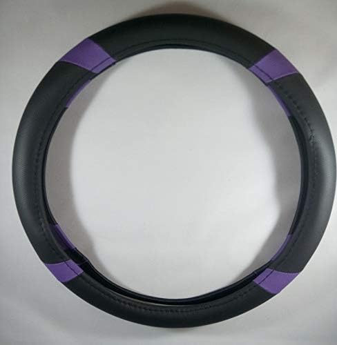 Jdragon Black & Purple PU Leather Best Grip Slip-On Steering Wheel Cover 14.25-15" Diameter
