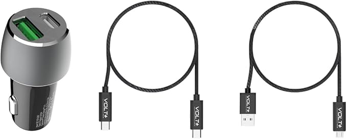 PRO 33 Watt Car Kit Compatible with LG 16T90Q-K.AAG6U1 Plus Data, Durable Quick Adaptive Fast Charging Dual USB-C/MicroUSB Long 4ft Cables