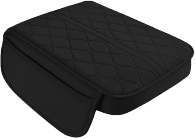 OUTMX Car Center Console Cushion for Mini Cooper R56, Nappa Leather Memory Foam Armrest Cover with Side Storage Pockets, Auto Elbow Support Pad 1pc,Black