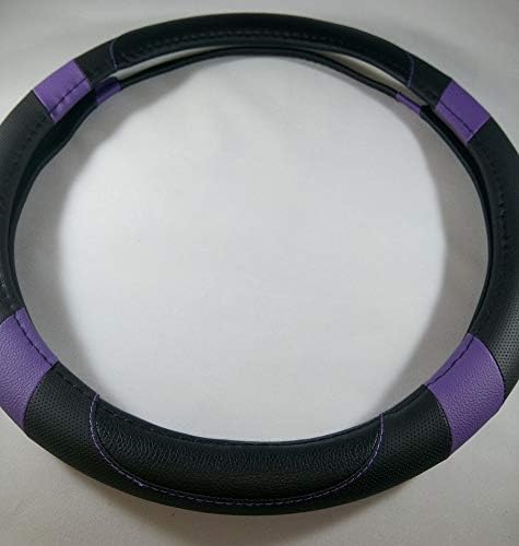 Jdragon Black & Purple PU Leather Best Grip Slip-On Steering Wheel Cover 14.25-15" Diameter