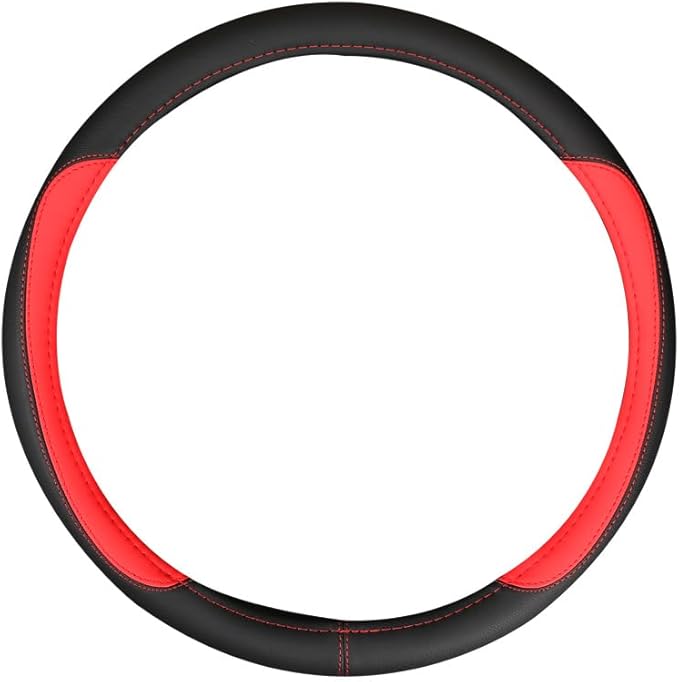 Product Truck Steering Wheel Cover PU Leather Anti Slip Anti Rub Four Season Universal 16 17 18 19inch (Black Red, 18inch)