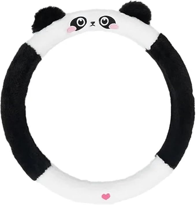 Cute Winter Plush Steering Wheel Cover - Non-Slip Warm Handlebars Decoration for Cars(Plush panda rong)