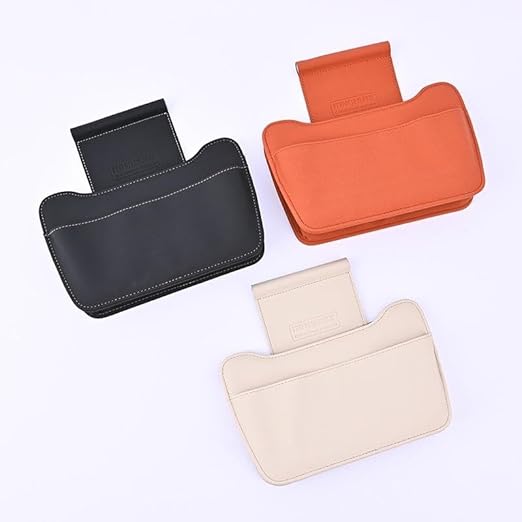 Car Leather Trash Can for Glove Box, Hanging Garbage Bin，Waterproof Foldable Stroage Organizer for Car, Multipurpose Interior Accessories for SUV Truck RV Camping (Orange Glove Box)
