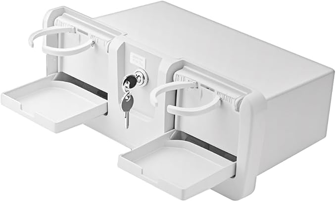 Pactrade Marine Boat Pontoon Yacht Storage Compartment Durable Standard Lightweight Lockable ABS Locking Plastic Glove Box White Spacious with Keys (White, with 2 Cup Holders & Keys)