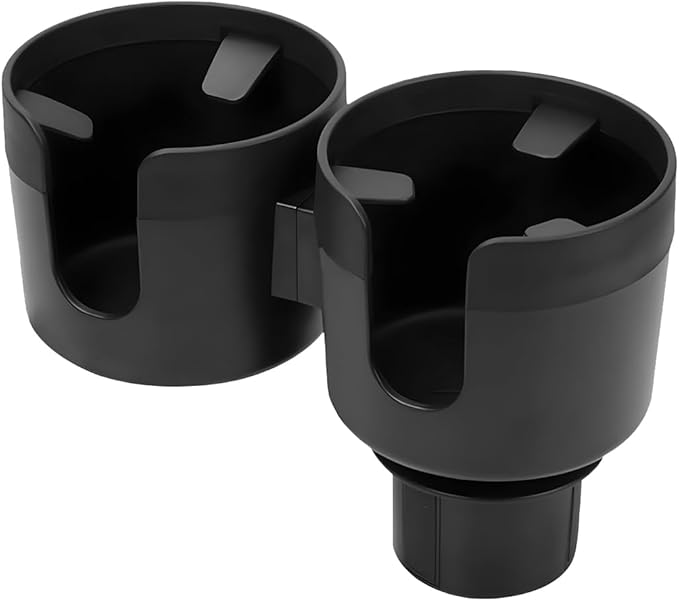 Car Double Cup Holder Expander, 2 in 1 Multifunctional Vehicle Cup Holder Adapter with Adjustable Base, Auto Drink Bottles Extender Organizer, Universal for SUV Automobile Truck (Black)