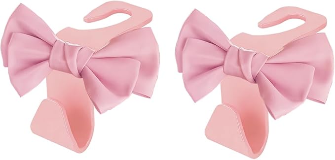 2PCS Cute Bow Car Seat Headrest Hook, Multifunctional Backseat Storage Hanger for Purse Handbag Coat, Automotive Seat Back Bag Holder Organizer, Universal for SUV RV Truck (Pink)