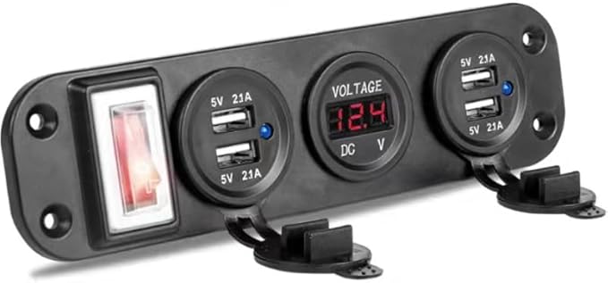 Dual USB Port Charger for car Voltage Display 2.1+2.1A Multi-Port USB Phone Car Fast Charger with On/Off Safe Protection - (Color Name: Red)