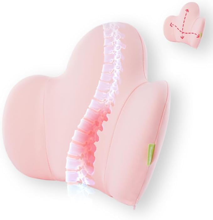 Lumbar Support Pillow for Office Chair, Car Back Support with Memory Foam, Support for Lower Back Pain Relief Lumbar Pillows, Ergonomic Back Cushion for Desk Chair, Sofa, Bed, Car Seat (Pink)