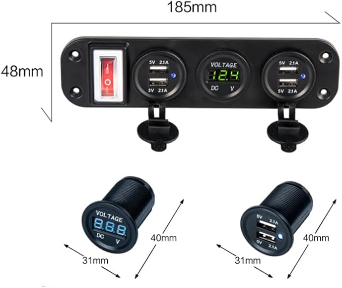 Dual USB Port Charger for car Voltage Display 2.1+2.1A Multi-Port USB Phone Car Fast Charger with On/Off Safe Protection - (Color Name: Green)