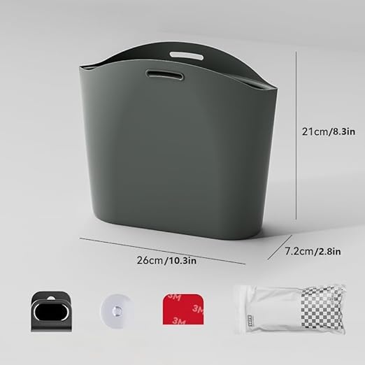 Car Silicone Hanging Trash Bag with Hook - 10.3x8.3in Leak-Proof Organizer Easy Clean, Waterproof Garbage Storage Bag, Multipurpose Trash Bin for Car (Black)