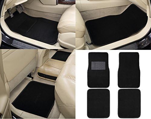 ZONETECH All Weather Carpet Vehicle Floor Mats- 4-Piece Black Plus Vinyl Heel Pad for Protection - Driver Seat, Passenger Seat and Rear Floor Mats (2 Pack)