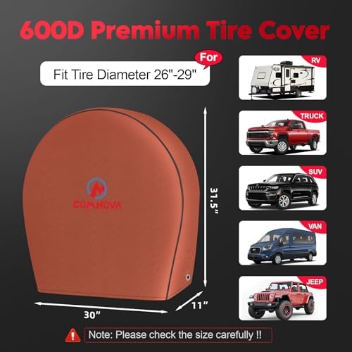 Comnova RV Tire Covers 4 Pack - Tough Tire Wheel Protector for Truck, Travel Trailer, SUV, Camper, Boat, Van, 600D Waterproof Rain Protector Tire Cover, Fits Tire Diameters 26-29 inch