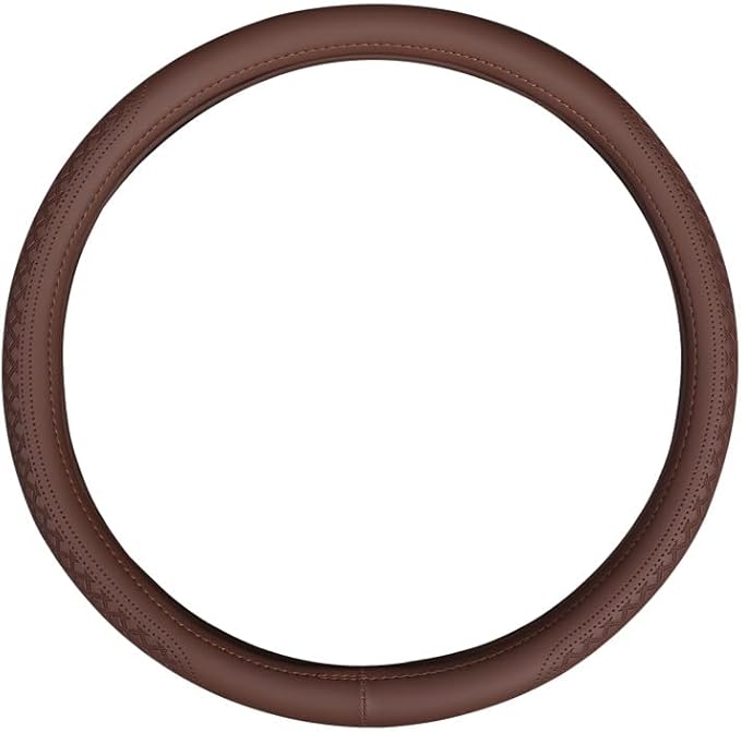 Wood Car Steering Wheel Cover Rubber Inner Ring All Car Universal Four Seasons Universal Thin Fiber Leather Anti-Slip 16 17 18 19inch for Truck (19inch, Brown)