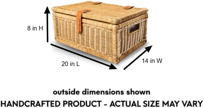 The Basket Lady Covered Wicker Storage Basket, Large, 20 in L x 14 in W x 8 in H, Sandstone