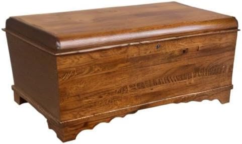 Rustic Red Door Co. Cedar Hope Chest with Waterfall Top, Amish Made Wooden Storage Trunk Box for Bedroom, Blanket, Clothes, Anti-Slam Hinges and Lock, 46", Rustic Quartersawn Oak Wood, Asbury Stain