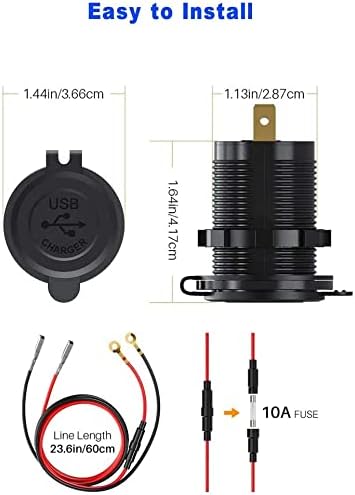 GemCoo 12V USB Outlet 36W QC 3.0 Charger Socket with Power Switch, 12V/24V Charger Socket Fast Charge for Car RV Boat Marine Truck Golf Motorcycle