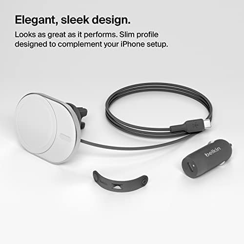 Belkin MagSafe-Compatible Wireless Car Charger 15W, Fast Charging Wireless Charger - Powerful Magnetic Vent Holder for iPhone 17, 16, 15, 14, 13 Series, Pixel 10, Secure Car Phone Mount - White