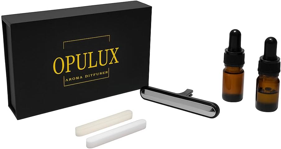 Opulux aroma diffuser Wood, metal, car vent clip,diffuser,Luxury car air freshener, tesla air freshener, natural essential oil car fragrance 1oz
