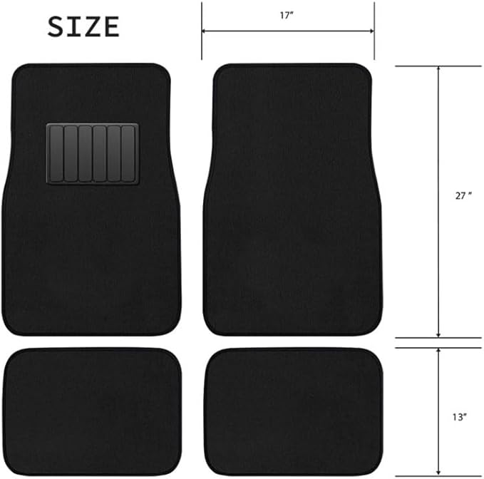 CarsCover Premium Vehicle Mats 4-Piece with Vinyl Heel Pad, Black Carpet Driver Passenger and Rear Floor Mats