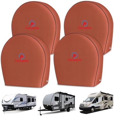 Comnova RV Tire Covers 4 Pack - 600D Tough Tire Wheel Cover Protector for RV, Truck, SUV, Trailer, Camper, Boat and Van, Waterproof & Heavy Duty Tire Cover, Fits Tire Diameters 23-25 Inch