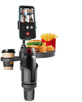 Upgraded 4-in-1 Car Cup Holder,Car Tray,Dual Cup Holders,Phone Mount,360° rotatable car Tray and Phone Expander,All in one Road Trip Essentials