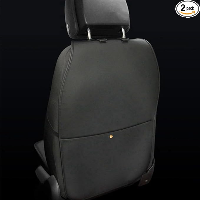 HCMAX 2 Pack Kick Mat Car Seat Back Protector Waterproof Easy to Clean Multifunctional Organizer Storage Bag Travel Accessory PU Leather Black