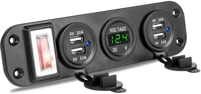 Dual USB Port Charger for car Voltage Display 2.1+2.1A Multi-Port USB Phone Car Fast Charger with On/Off Safe Protection - (Color Name: Green)