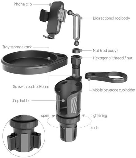 Upgraded 4-in-1 Car Cup Holder,Car Tray,Dual Cup Holders,Phone Mount,360° rotatable car Tray and Phone Expander,All in one Road Trip Essentials